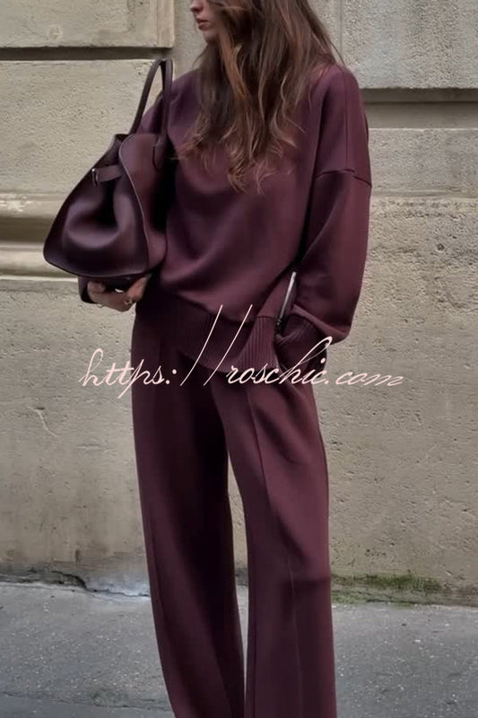 Double Soft Turtleneck  Sweatshirt and Elastic Waist Pants Set