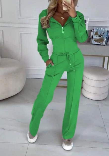 Women's Hooded Long-sleeved Casual Waist-hugging Suit