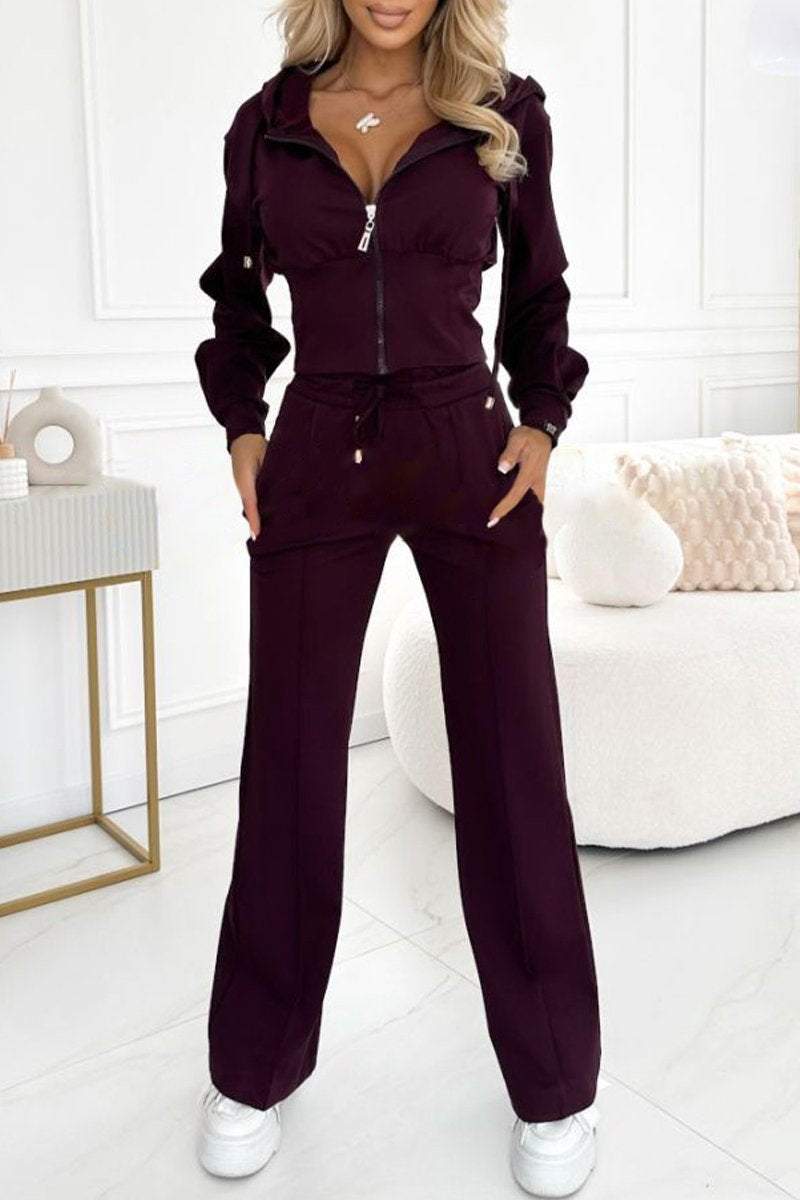 Women's Hooded Long-sleeved Casual Waist-hugging Suit